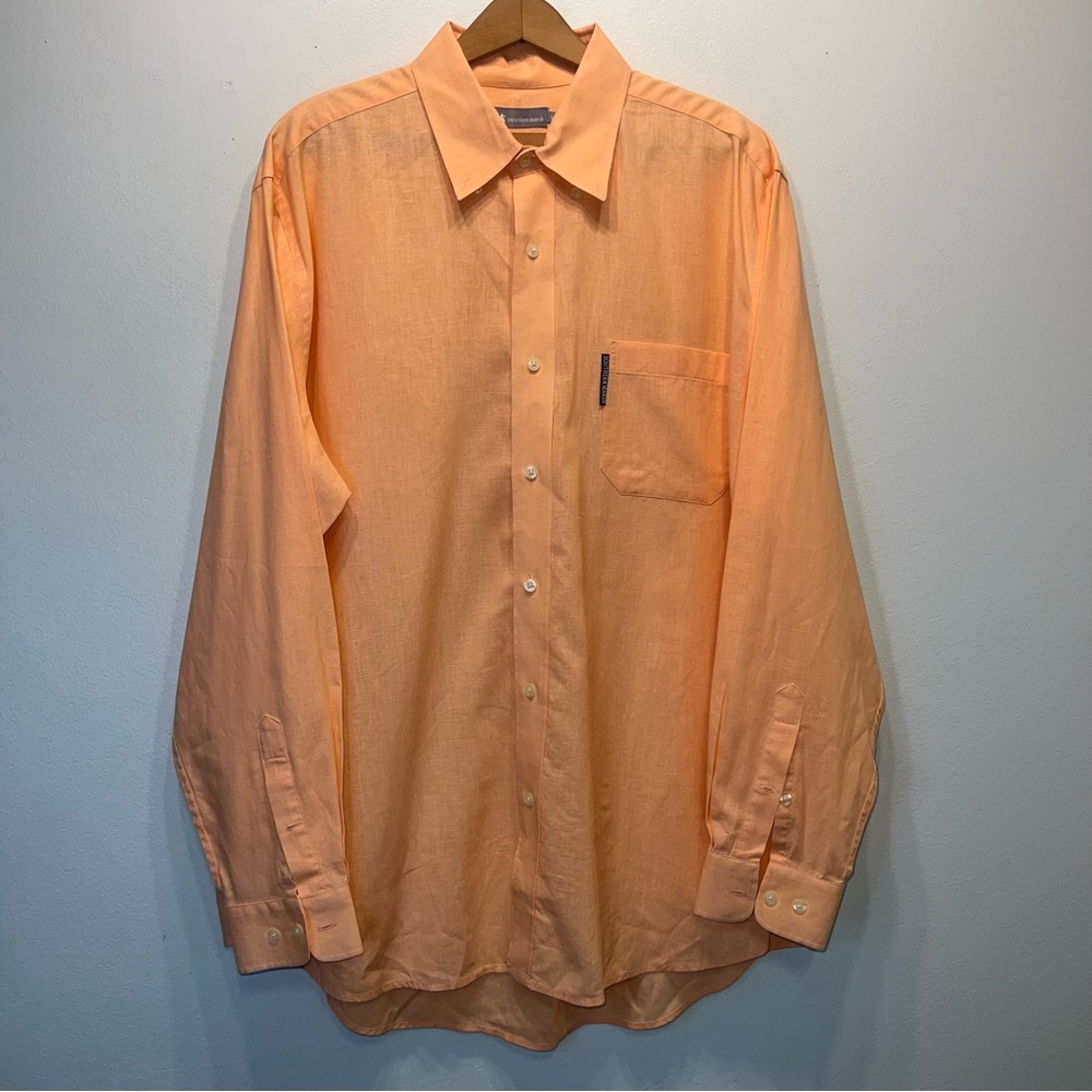 Southern Marsh Sherbet Linen Long Sleeve Button Down Collar Shirt Sz L